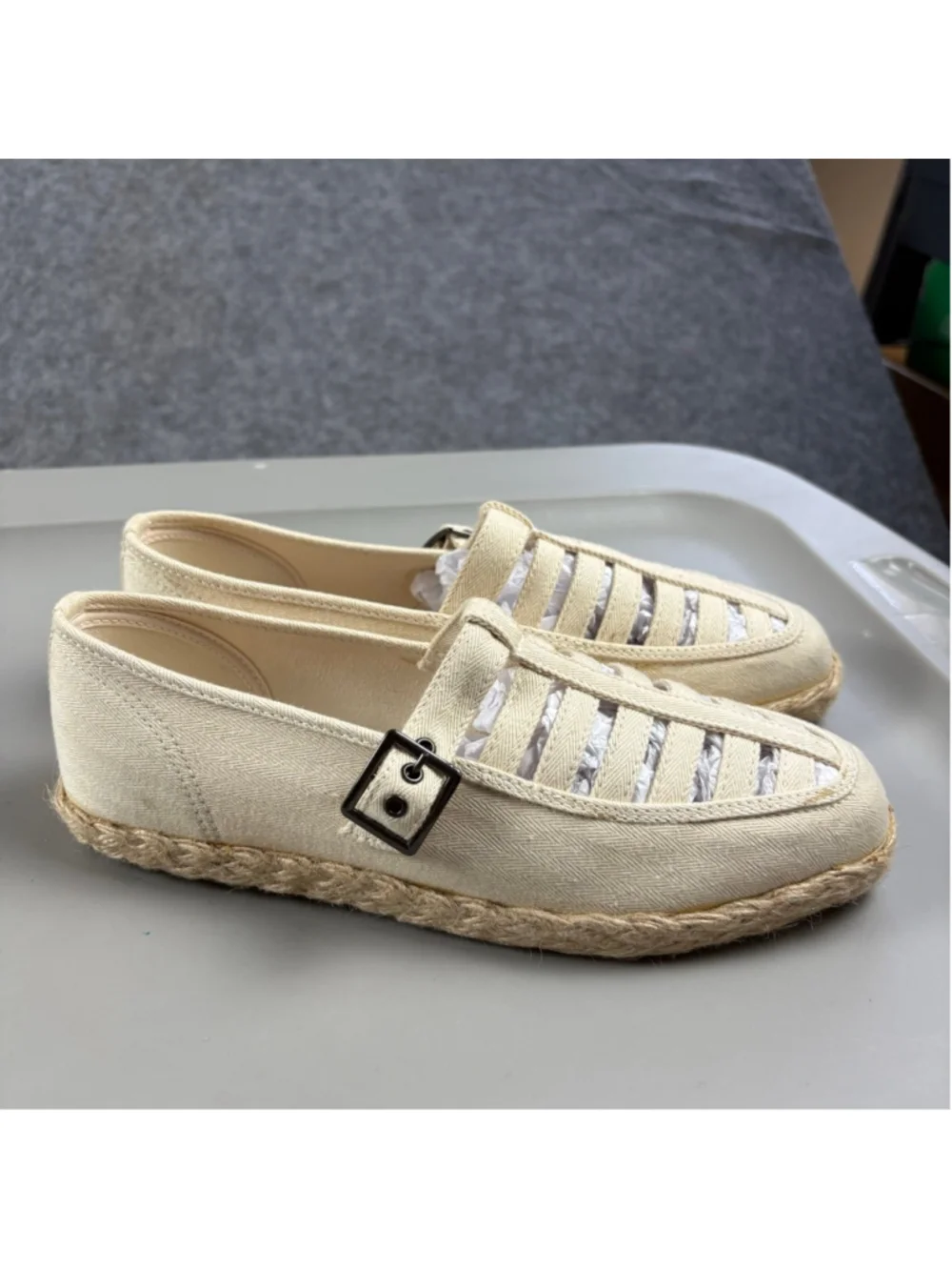 Keds Mary Jane Espadrille Flats Womens 7 Cream Canvas Buckle Vintage